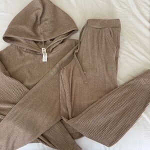ALO Yoga Muse Ribbed Hoodie and Jogger Set